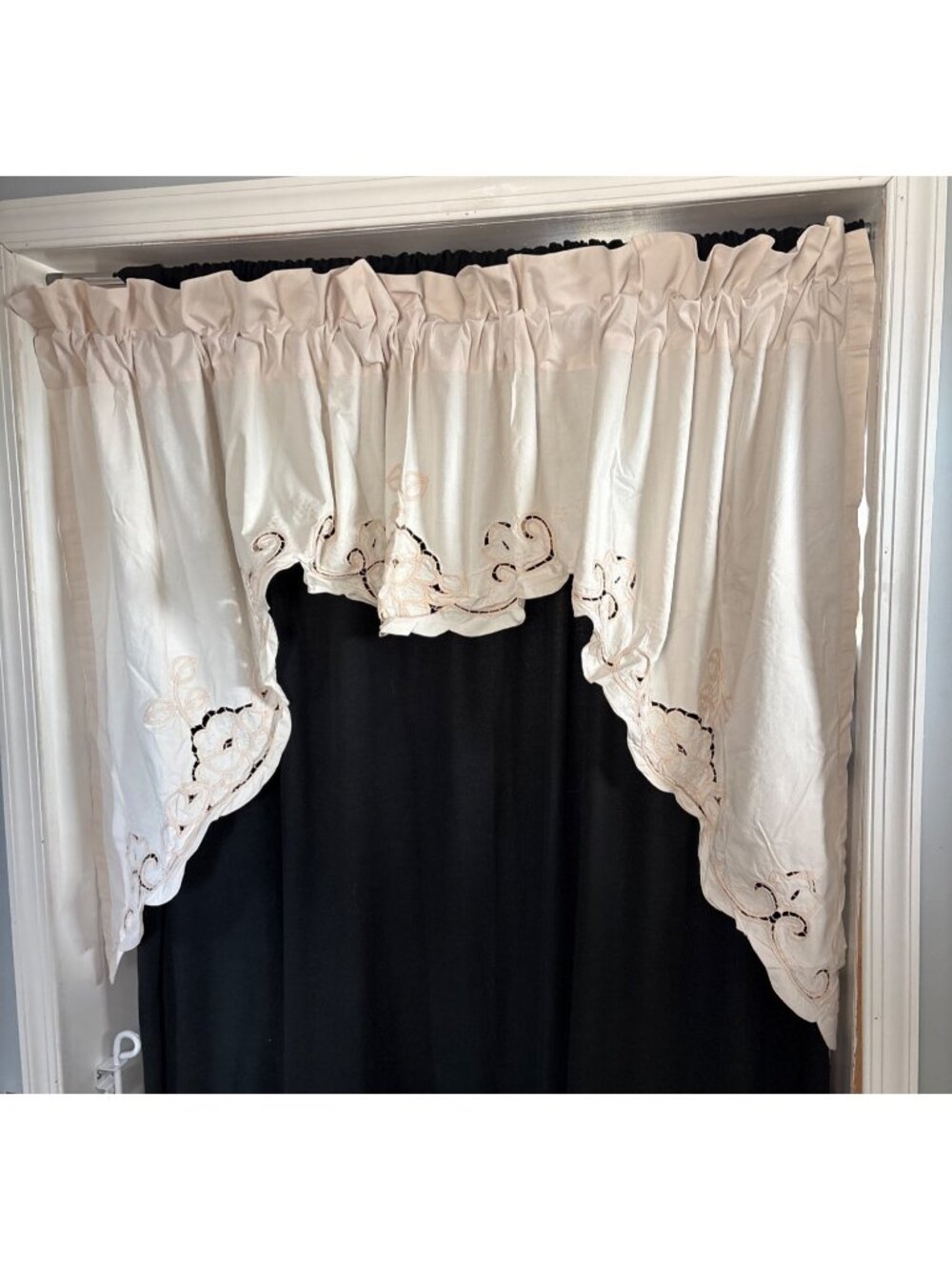 Cream Floral Embroidered Lace Curtain Valance 64" W X 38" L Elegant Design